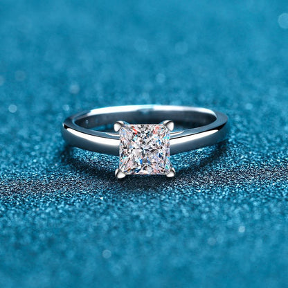 S925 Sterling Silver Princess Cut Moissanite Ring | 1-2ct Four-Prong Floral Design