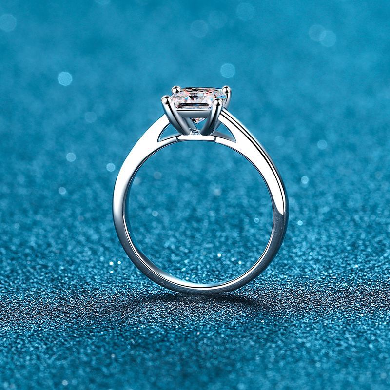 S925 Sterling Silver Princess Cut Moissanite Ring | 1-2ct Four-Prong Floral Design