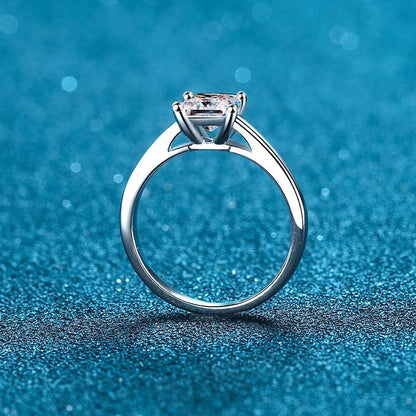 S925 Sterling Silver Princess Cut Moissanite Ring | 1-2ct Four-Prong Floral Design