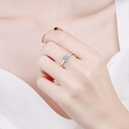 S925 Sterling Silver Princess Cut Moissanite Ring | 1-2ct Four-Prong Floral Design