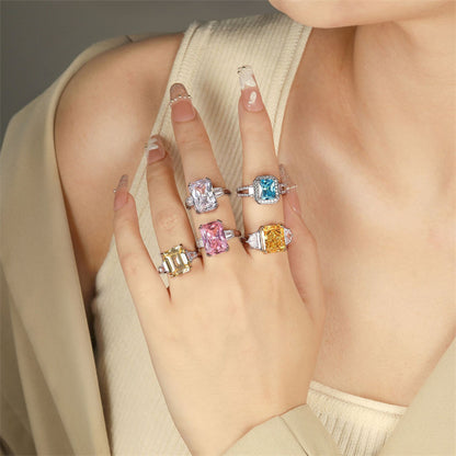 S925 Sterling Silver Princess Cut Ring - Luxe Pink/White CZ Statement Jewelry for Women