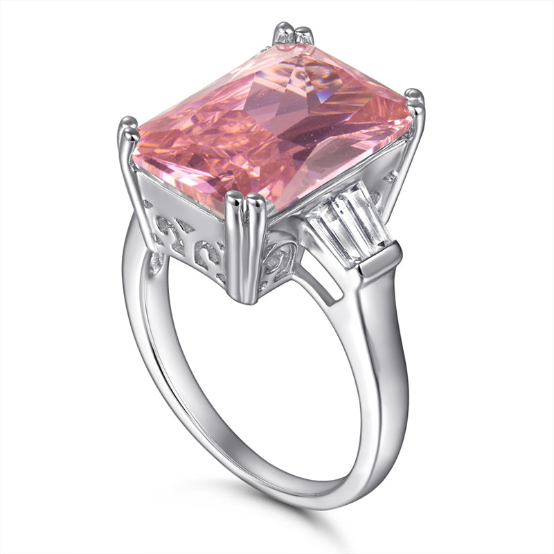 S925 Sterling Silver Princess Cut Ring - Luxe Pink/White CZ Statement Jewelry for Women