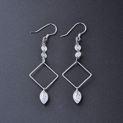 S925 Sterling Silver Quadrilateral Drop Earrings - Korean Style Cubic Zirconia Geometric Dangle Earrings for Women