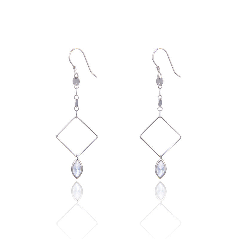 S925 Sterling Silver Quadrilateral Drop Earrings - Korean Style Cubic Zirconia Geometric Dangle Earrings for Women