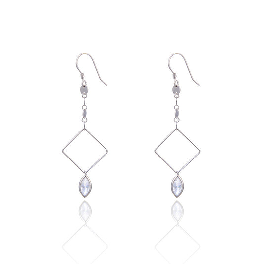 S925 Sterling Silver Quadrilateral Drop Earrings - Korean Style Cubic Zirconia Geometric Dangle Earrings for Women
