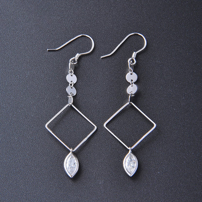 S925 Sterling Silver Quadrilateral Drop Earrings - Korean Style Cubic Zirconia Geometric Dangle Earrings for Women