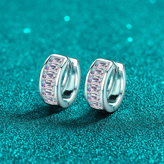 S925 Sterling Silver Rectangular Moissanite Ear Cuffs - 1.8ct Geometric Statement Earrings