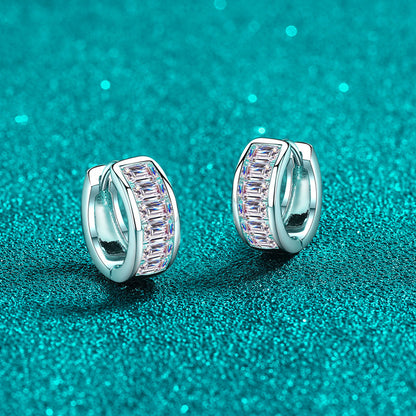S925 Sterling Silver Rectangular Moissanite Ear Cuffs - 1.8ct Geometric Statement Earrings