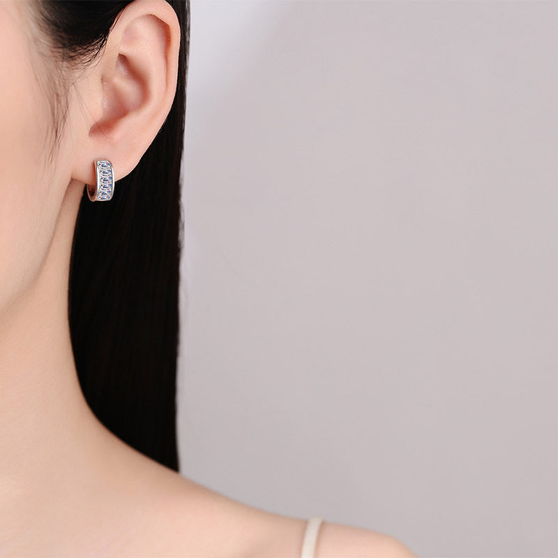 S925 Sterling Silver Rectangular Moissanite Ear Cuffs - 1.8ct Geometric Statement Earrings