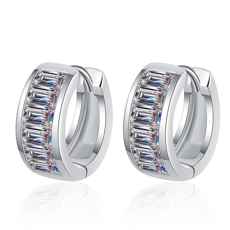 S925 Sterling Silver Rectangular Moissanite Ear Cuffs - 1.8ct Geometric Statement Earrings