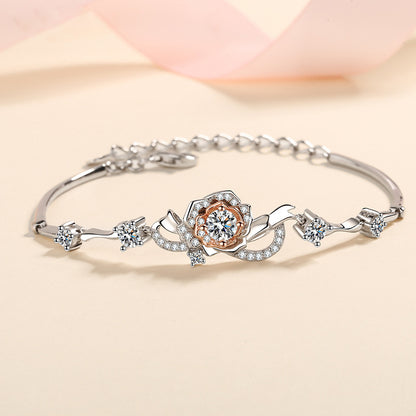 Viral Style 5-Layer Rhodium Plated Sterling Silver Flower Bracelet with 1.4ct Moissanite & Zircon, Travel Souvenir Gift for Women