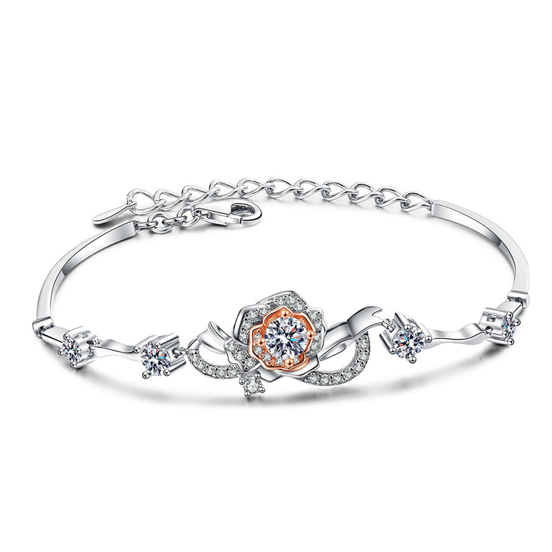 Viral Style 5-Layer Rhodium Plated Sterling Silver Flower Bracelet with 1.4ct Moissanite & Zircon, Travel Souvenir Gift for Women