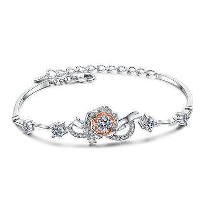 Viral Style 5-Layer Rhodium Plated Sterling Silver Flower Bracelet with 1.4ct Moissanite & Zircon, Travel Souvenir Gift for Women