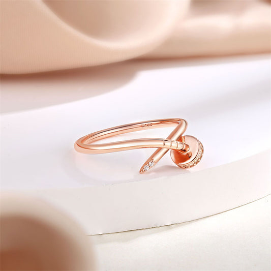 S925 Sterling Silver Rose Gold Wave Ring - Elegant Stackable Jewelry for Women