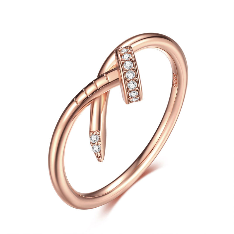 S925 Sterling Silver Rose Gold Wave Ring - Elegant Stackable Jewelry for Women