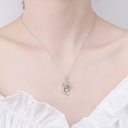 S925 Sterling Silver Rose Pendant Necklace - 0.5CT Moissanite PT950-Plated Two-Tone Chain