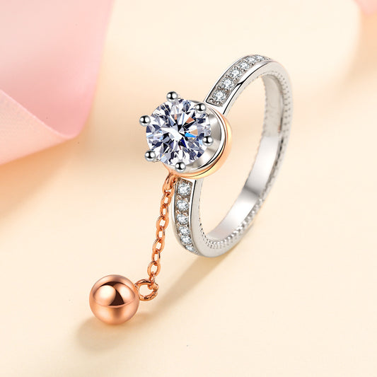 S925 Sterling Silver Rotating Bead Moissanite Ring with Persimmon & Citrus Motifs - Vintage Exotic Style Women's Jewelry