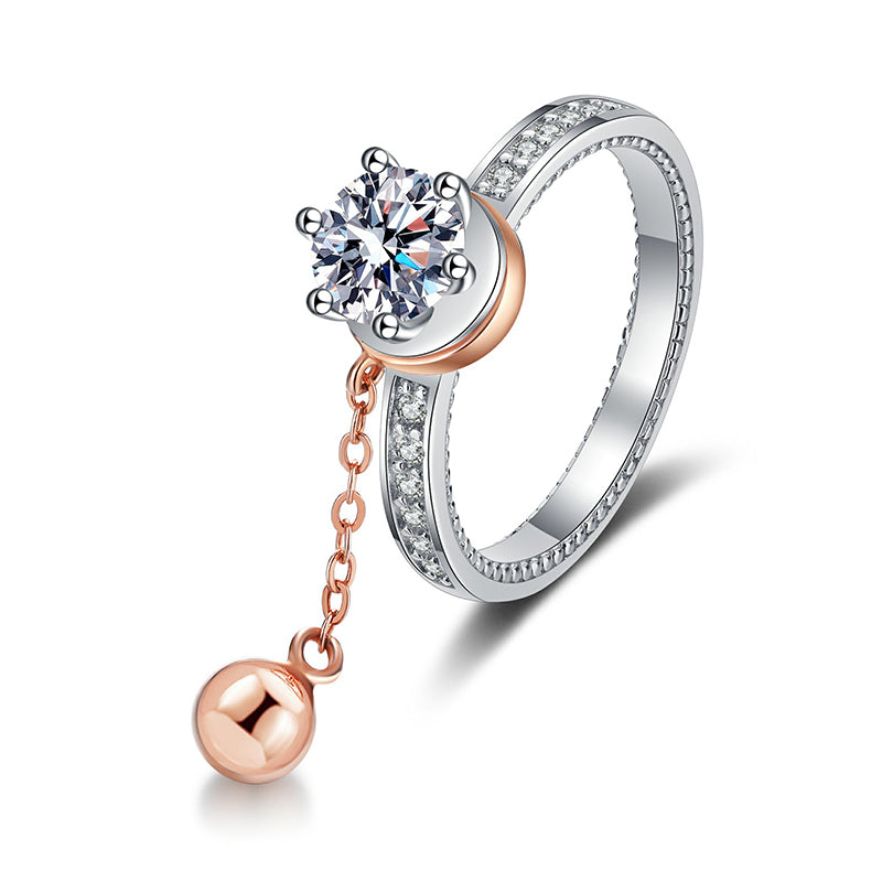 S925 Sterling Silver Rotating Bead Moissanite Ring with Persimmon & Citrus Motifs - Vintage Exotic Style Women's Jewelry
