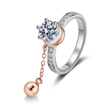 S925 Sterling Silver Rotating Bead Moissanite Ring with Persimmon & Citrus Motifs - Vintage Exotic Style Women's Jewelry