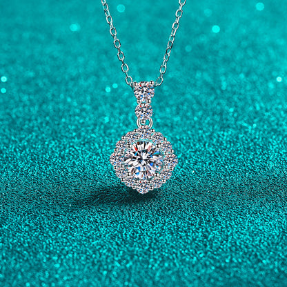 S925 Sterling Silver Round Halo Pendant Necklace - 1CT Moissanite Office-to-Evening Essential