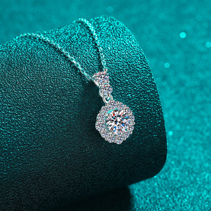 S925 Sterling Silver Round Halo Pendant Necklace - 1CT Moissanite Office-to-Evening Essential