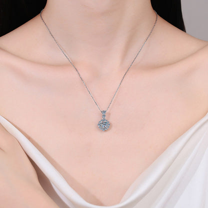 S925 Sterling Silver Round Halo Pendant Necklace - 1CT Moissanite Office-to-Evening Essential