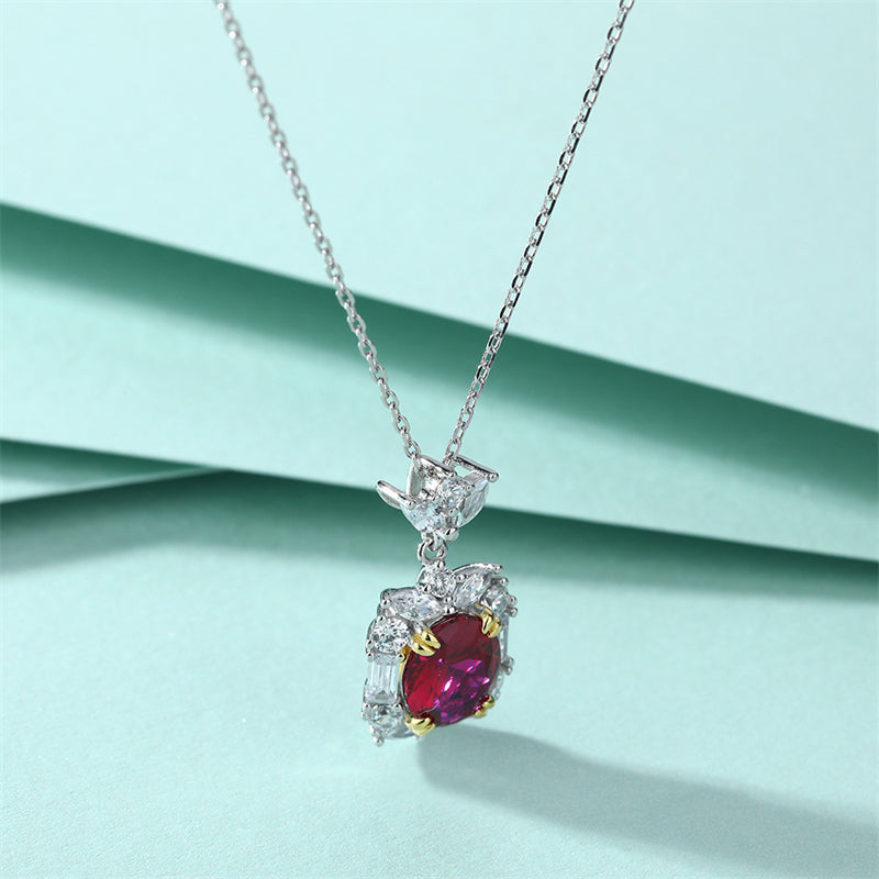 S925 Sterling Silver Ruby Zircon Pendant Necklace - Genuine Gemstone Geometric Collarbone Chain