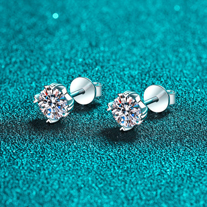 S925 Sterling Silver Screw-Back Moissanite Stud Earrings Plated with Pt950 Gold - 0.3ct-2ct Secure & Stylish