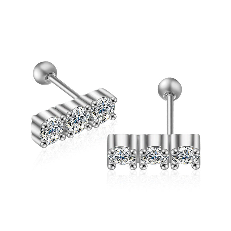 S925 Sterling Silver Screw Back Channel Set Moissanite Bar Earrings - White Gold Plated Luxury Geometric Jewelry for Women