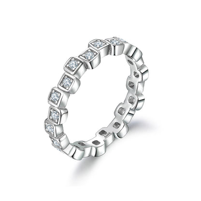 S925 Sterling Silver Single Row Eternity Band - Minimalist Full Pavé Zirconia Ring
