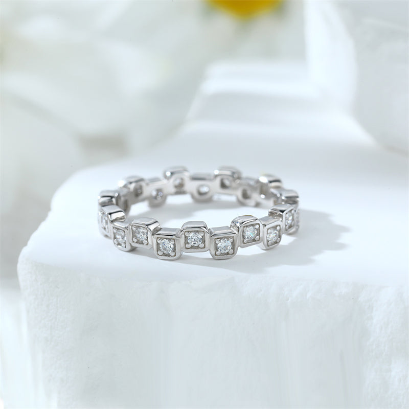 S925 Sterling Silver Single Row Eternity Band - Minimalist Full Pavé Zirconia Ring