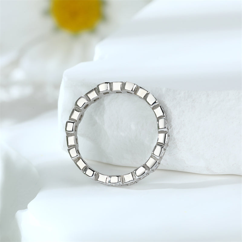 S925 Sterling Silver Single Row Eternity Band - Minimalist Full Pavé Zirconia Ring