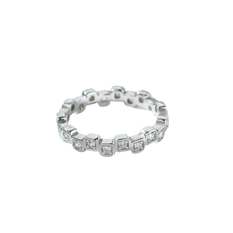 S925 Sterling Silver Single Row Eternity Band - Minimalist Full Pavé Zirconia Ring