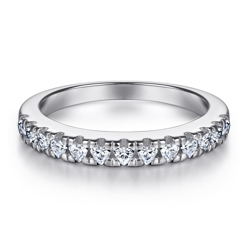 S925 Sterling Silver Single Row Pavé Band - Minimalist Zirconia Eternity Ring