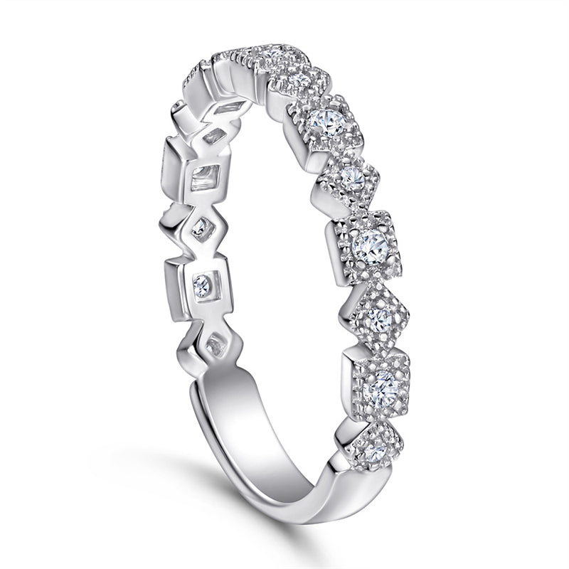 S925 Sterling Silver Single Row Zirconia Band Ring - Elegant Minimalist Jewelry