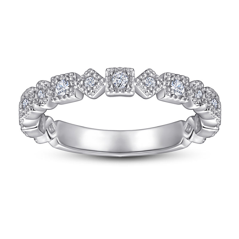 S925 Sterling Silver Single Row Zirconia Band Ring - Elegant Minimalist Jewelry
