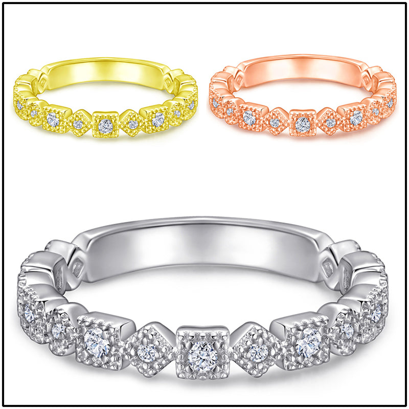 S925 Sterling Silver Single Row Zirconia Band Ring - Elegant Minimalist Jewelry