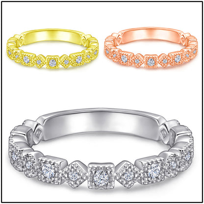 S925 Sterling Silver Single Row Zirconia Band Ring - Elegant Minimalist Jewelry