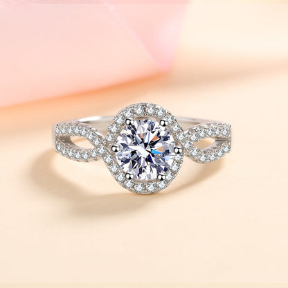 S925 Sterling Silver Six-Prong 1ct Moissanite Wave Engagement Ring