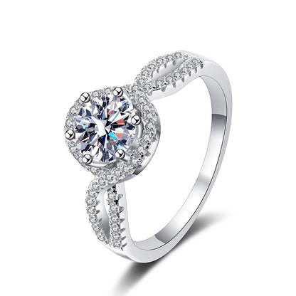 S925 Sterling Silver Six-Prong 1ct Moissanite Wave Engagement Ring