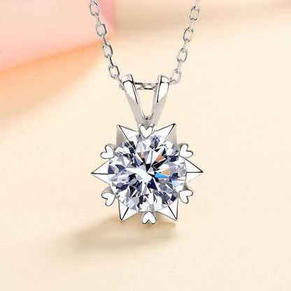 S925 Sterling Silver Six-Prong Heart Necklace - 1CT-3CT Moissanite Hexagram Star Pendant