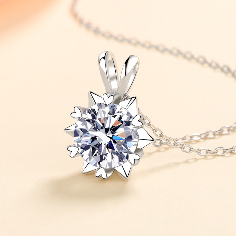 S925 Sterling Silver Six-Prong Heart Necklace - 1CT-3CT Moissanite Hexagram Star Pendant