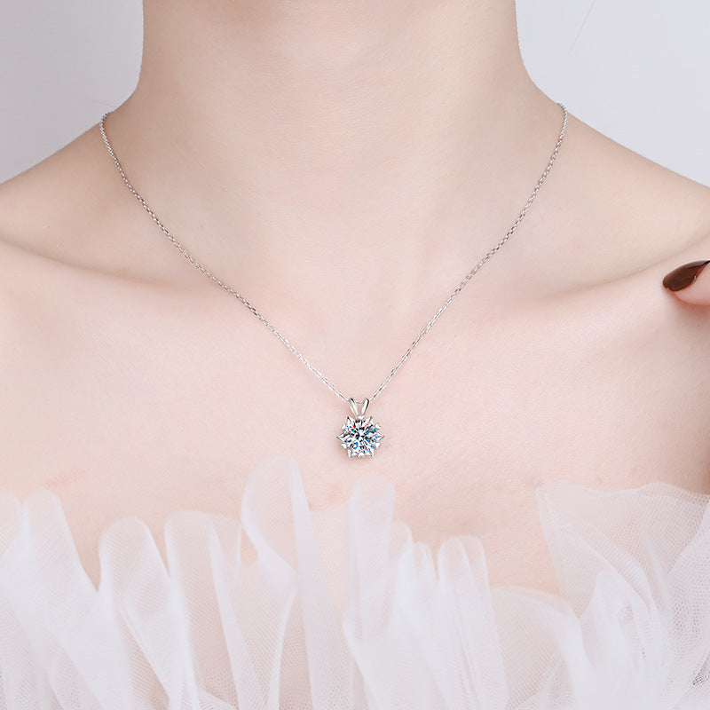 S925 Sterling Silver Six-Prong Heart Necklace - 1CT-3CT Moissanite Hexagram Star Pendant