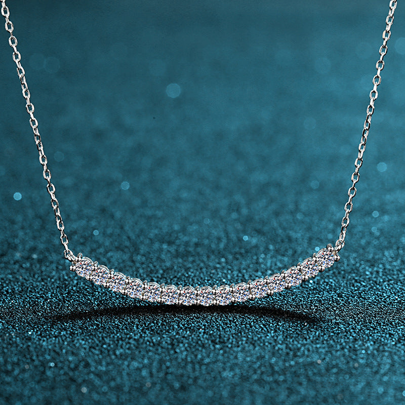 S925 Sterling Silver Smiley Face Pendant Necklace - 0.9CT Moissanite Cactus-Inspired Collarbone Chain