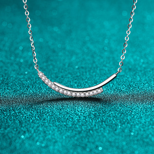 S925 Sterling Silver Smiling Diamond Line Necklace - 0.24CT Moissanite Minimalist Pendant