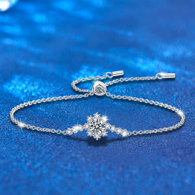 S925 Sterling Silver Snowflake Bracelet with 0.5ct Moissanite Premium Business Gift Jewelry Rhodium Plated