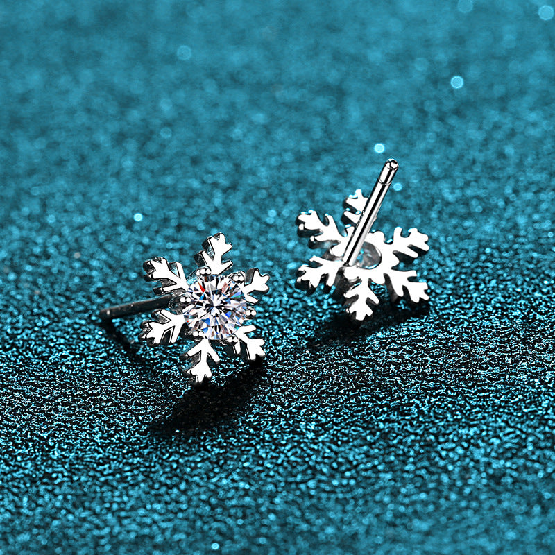 S925 Sterling Silver Snowflake Moissanite Stud Earrings - 0.6ct/1ct/2ct Lucky Lion & Locket Design