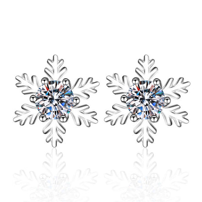 S925 Sterling Silver Snowflake Moissanite Stud Earrings - 0.6ct/1ct/2ct Lucky Lion & Locket Design