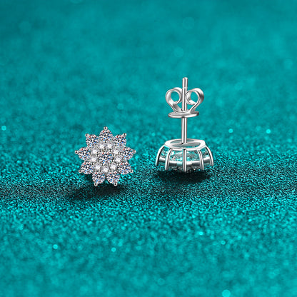 S925 Sterling Silver Snowflake Moissanite Stud Earrings - 0.7CT Floral-Inspired Minimalist Design