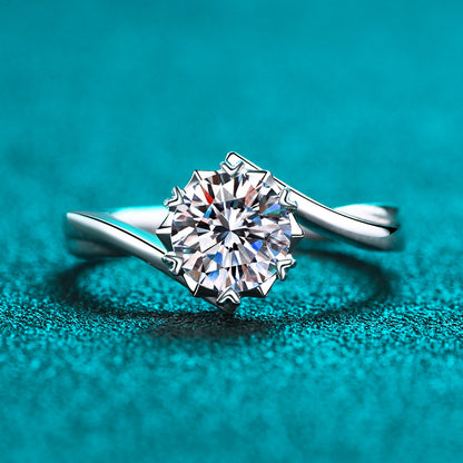 S925 Sterling Silver Snowflake Motif Ring | 0.3-2Ct Moissanite Heart-Shaped Solitaire Ring for Women